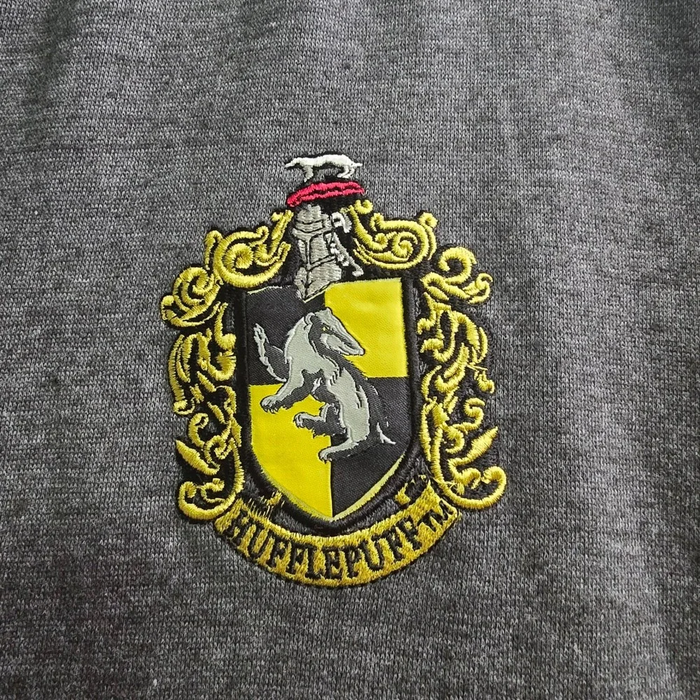 Harry Potter Hufflepuff Varsity Bomber Jacket Grey Cream Quidditch Captain L